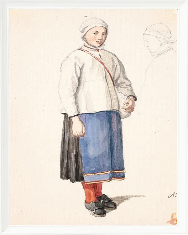 Wilhelm Marstrand – Stehendes schwedisches Bauernmädchen 1851 | Giclée Kunstdruck gerahmt