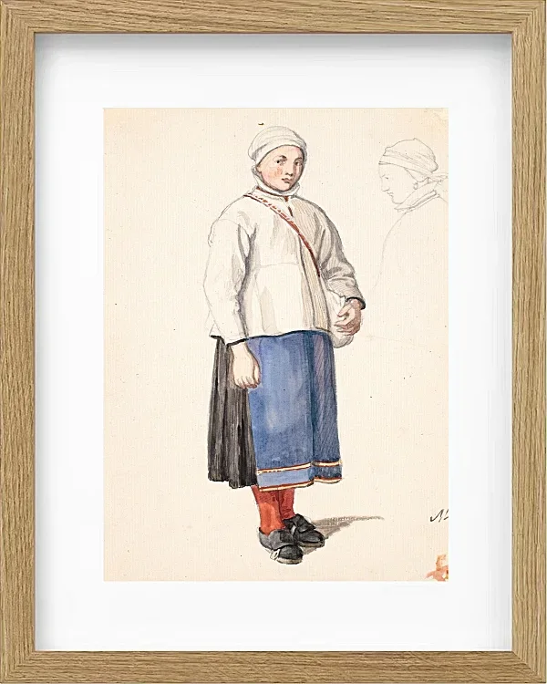 Wilhelm Marstrand – Stehendes schwedisches Bauernmädchen 1851 | Giclée Kunstdruck gerahmt
