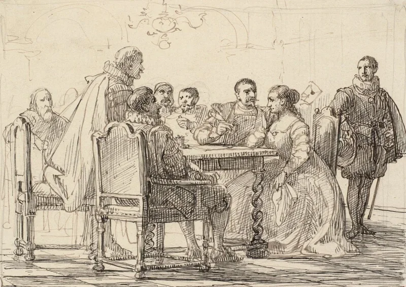 Wilhelm Marstrand | Gesellschaftliches Leben – 1810 | Gerahmter Kunstdruck | Goldenes Zeitalter Dänemark