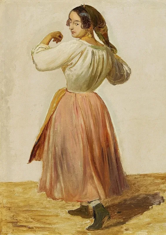 Wilhelm Marstrand | Study of dancing Italian woman - 1850 | Indrammet kunsttryk | Danmarks Guldalder