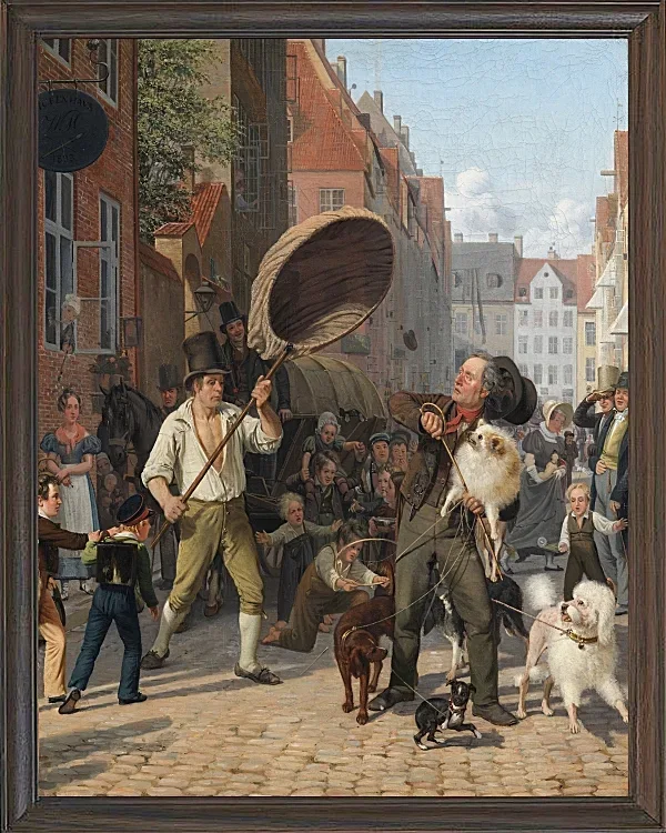 Wilhelm Marstrand – Straßenszene in den Hunde Tagen 1832 | Giclée Kunstdruck gerahmt