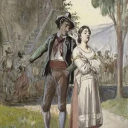 Wilhelm Marstrand | Ungt par der er uenige - 1870 | Indrammet kunsttryk | Danmarks Guldalder