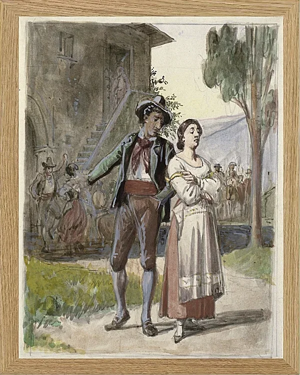 Wilhelm Marstrand – Junges Paar im Streit 1870 | Giclée Kunstdruck gerahmt