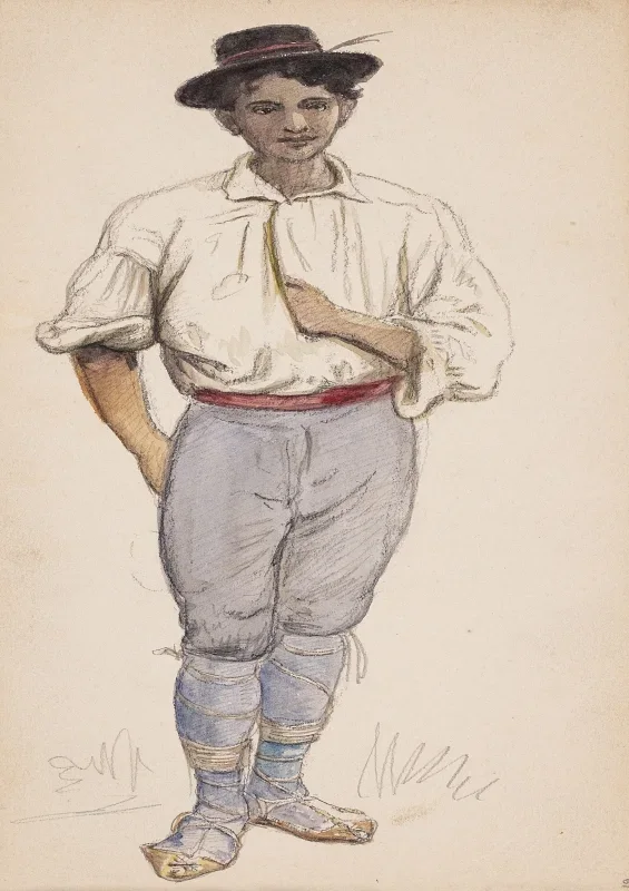 Wilhelm Marstrand | Italiensk bonde eller hyrde - 1869 | Indrammet kunsttryk | Danmarks Guldalder