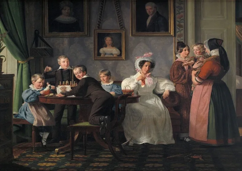 Wilhelm Marstrand | Familien Waagepetersen - 1836 | Indrammet kunsttryk | Danmarks Guldalder