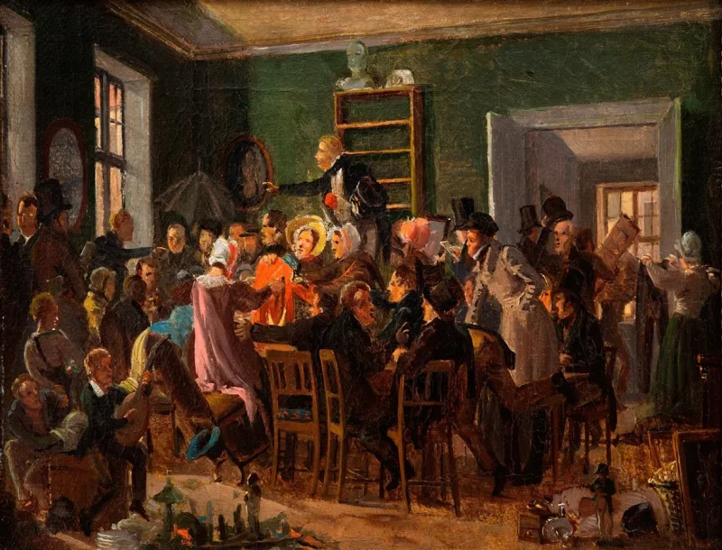 Wilhelm Marstrand – Szene aus einer Auktion 1835 | Giclée Kunstdruck gerahmt