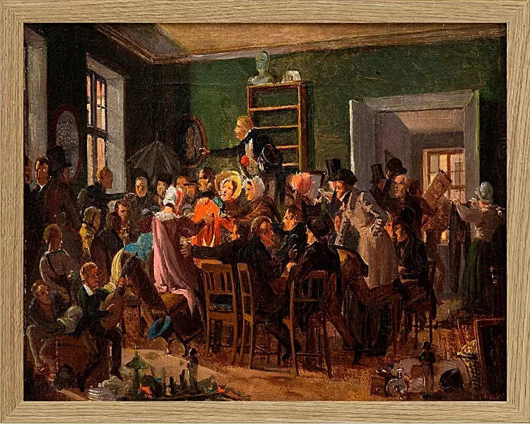 Wilhelm Marstrand – Szene aus einer Auktion 1835 | Giclée Kunstdruck gerahmt