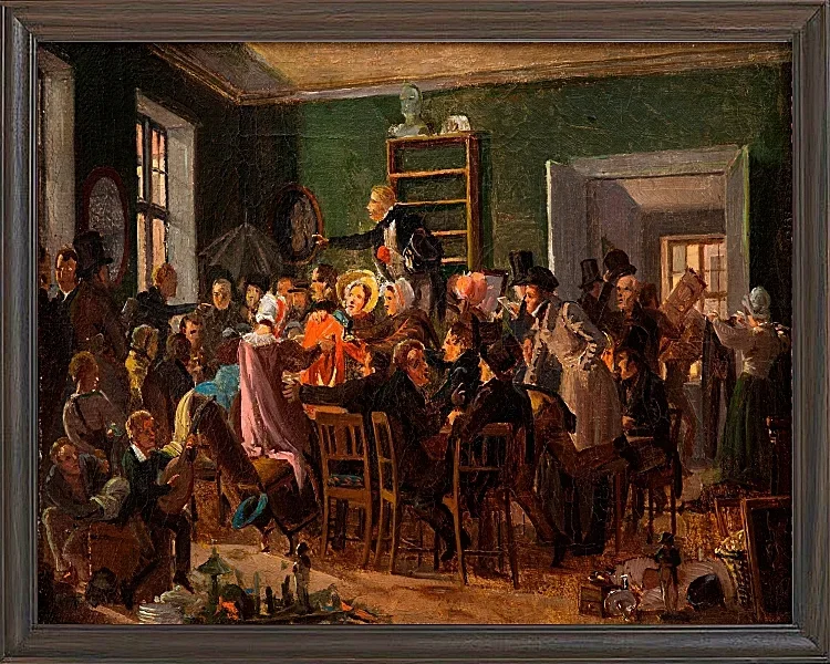 Wilhelm Marstrand – Szene aus einer Auktion 1835 | Giclée Kunstdruck gerahmt
