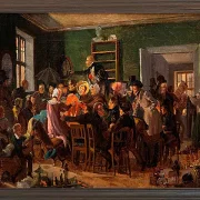 Wilhelm Marstrand – Szene aus einer Auktion 1835 | Giclée Kunstdruck gerahmt