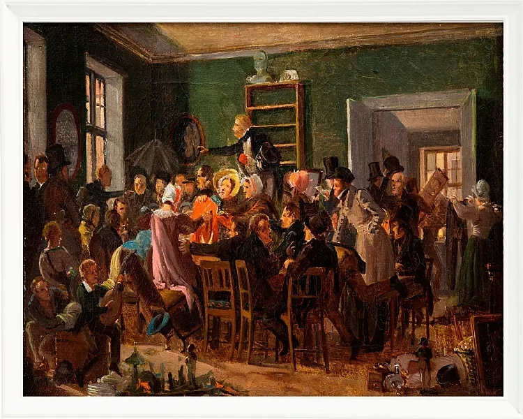Wilhelm Marstrand – Szene aus einer Auktion 1835 | Giclée Kunstdruck gerahmt