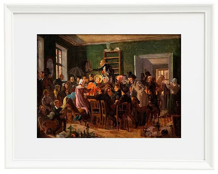 Wilhelm Marstrand – Szene aus einer Auktion 1835 | Giclée Kunstdruck gerahmt