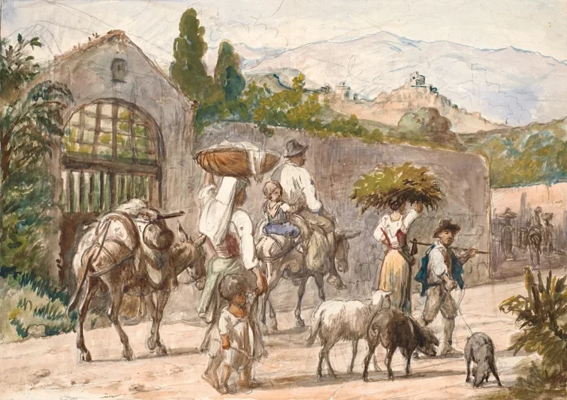 Wilhelm Marstrand | Bauern auf dem Weg nach Rom – 1869 | Gerahmter Kunstdruck | Goldenes Zeitalter Dänemark