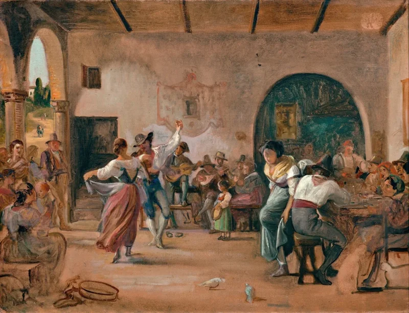 Wilhelm Marstrand – Tanz in einer Osteria 1860 | Giclée Kunstdruck gerahmt