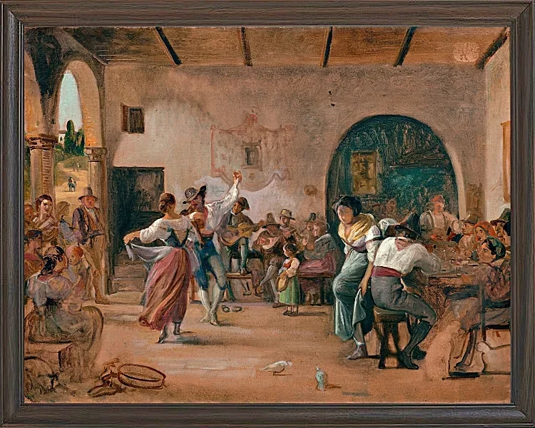 Wilhelm Marstrand – Tanz in einer Osteria 1860 | Giclée Kunstdruck gerahmt