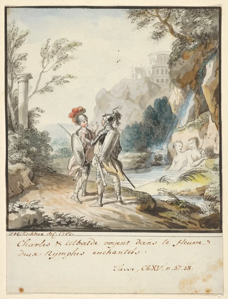 Wilhelm Tischbein – Carlo und Ubaldo widerstehen den Verzauberungen der Nymphen  1782 | Giclée Kunstdruck gerahmt