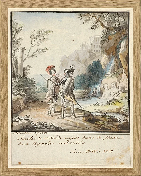 Wilhelm Tischbein – Carlo und Ubaldo widerstehen den Verzauberungen der Nymphen  1782 | Giclée Kunstdruck gerahmt