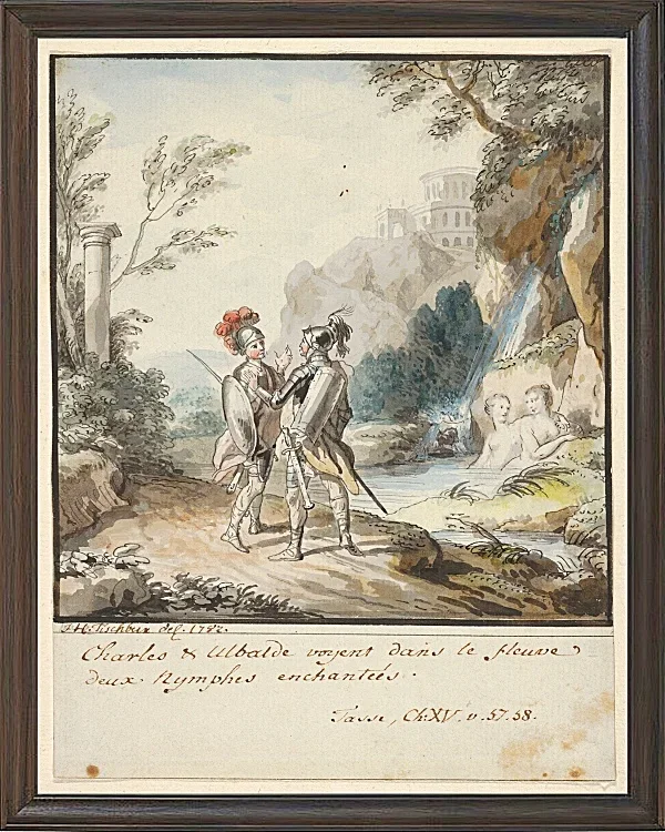 Wilhelm Tischbein – Carlo und Ubaldo widerstehen den Verzauberungen der Nymphen  1782 | Giclée Kunstdruck gerahmt