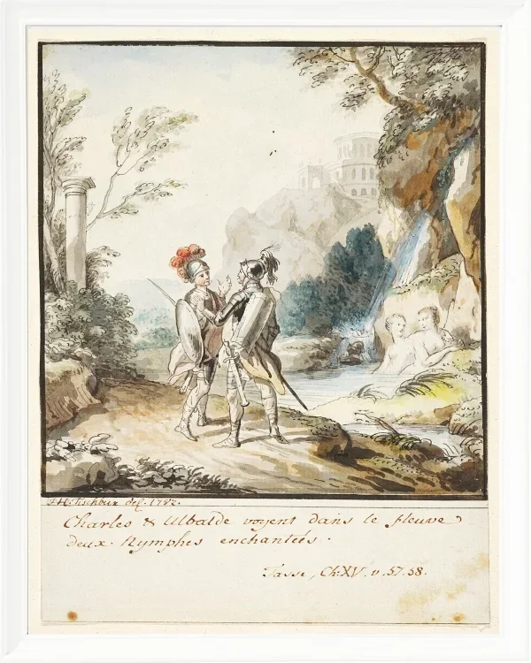Wilhelm Tischbein – Carlo und Ubaldo widerstehen den Verzauberungen der Nymphen  1782 | Giclée Kunstdruck gerahmt