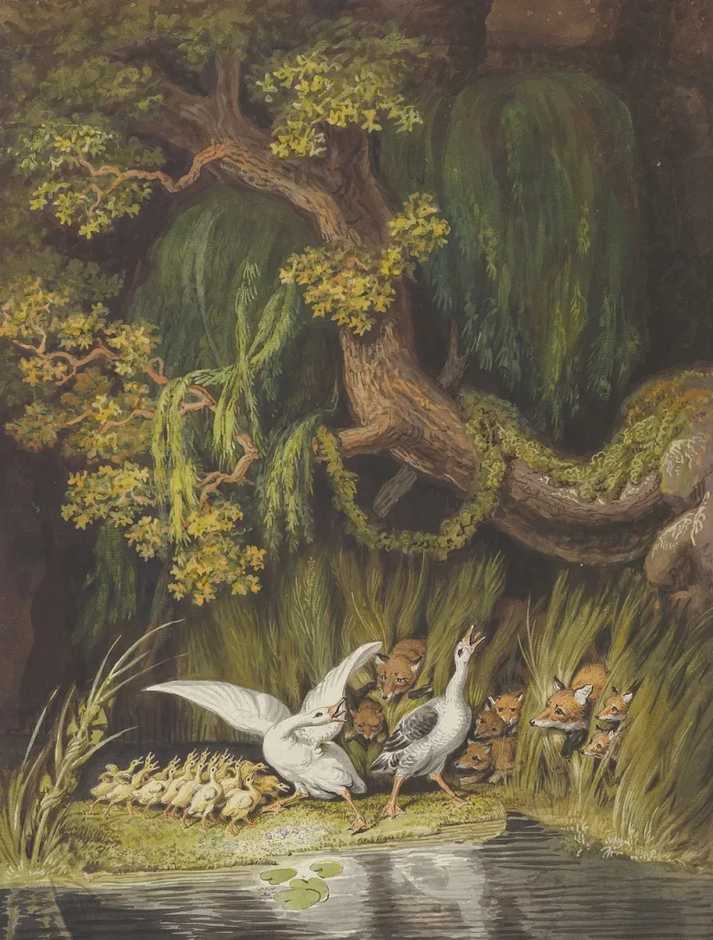 Wilhelm Tischbein – Eine Gans und ein Gänserich 1806 | Giclée Kunstdruck gerahmt