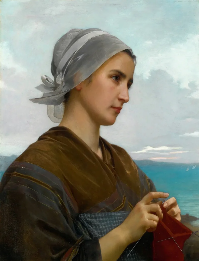William Bouguereau – Bretonische Strickerin 1871 | Giclée Kunstdruck gerahmt