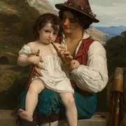 William Bouguereau – Die Flötenstunde 1868 | Giclée Kunstdruck gerahmt
