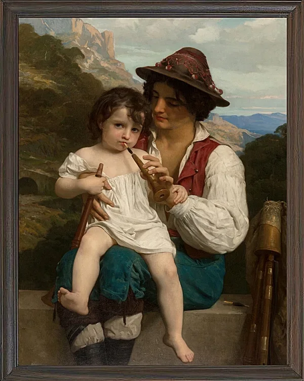 William Bouguereau – Die Flötenstunde 1868 | Giclée Kunstdruck gerahmt