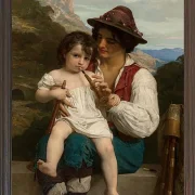 William Bouguereau – Die Flötenstunde 1868 | Giclée Kunstdruck gerahmt