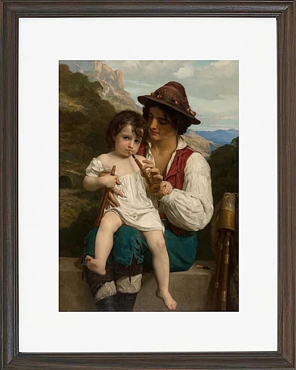 William Bouguereau – Die Flötenstunde 1868 | Giclée Kunstdruck gerahmt