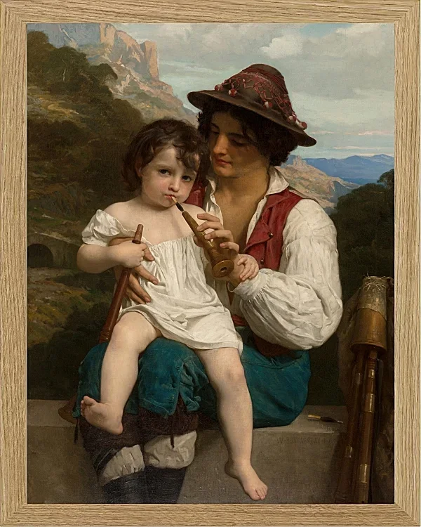 William Bouguereau – Die Flötenstunde 1868 | Giclée Kunstdruck gerahmt