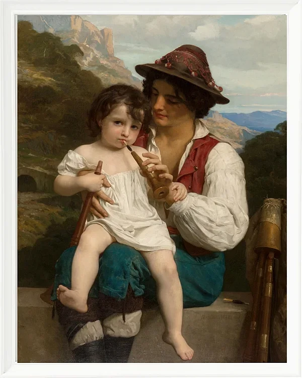 William Bouguereau – Die Flötenstunde 1868 | Giclée Kunstdruck gerahmt