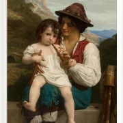 William Bouguereau – Die Flötenstunde 1868 | Giclée Kunstdruck gerahmt
