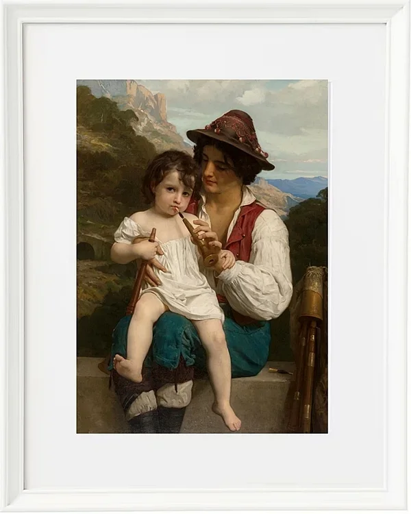 William Bouguereau – Die Flötenstunde 1868 | Giclée Kunstdruck gerahmt