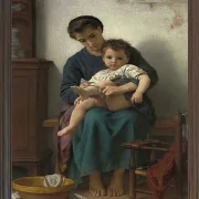 William Bouguereau – Die große Schwester 1877 | Giclée Kunstdruck gerahmt