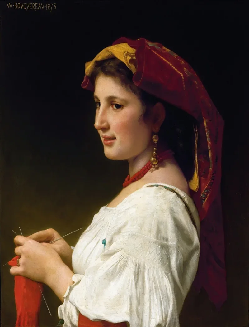 William Bouguereau – Die kleine Strickerin 1881 | Giclée Kunstdruck gerahmt