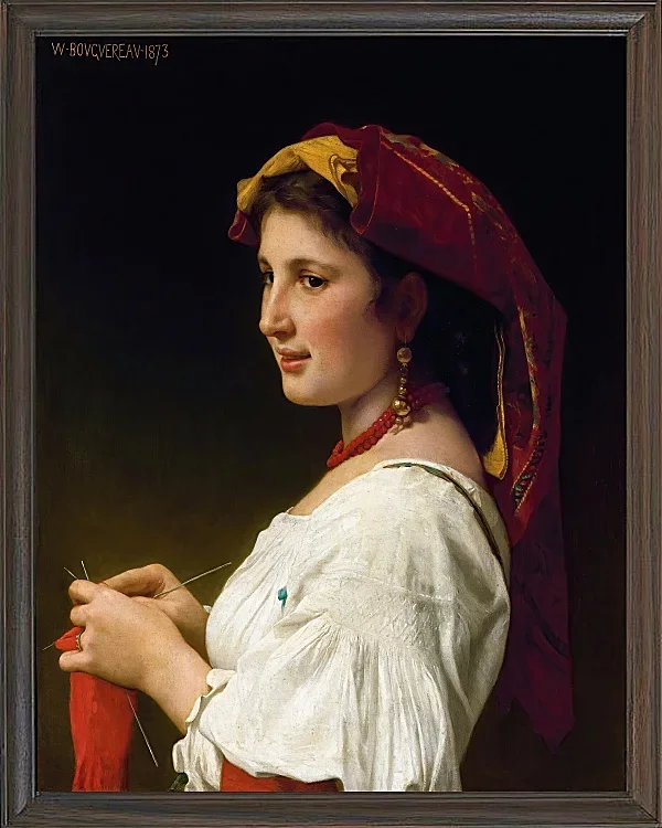 William Bouguereau – Die kleine Strickerin 1881 | Giclée Kunstdruck gerahmt