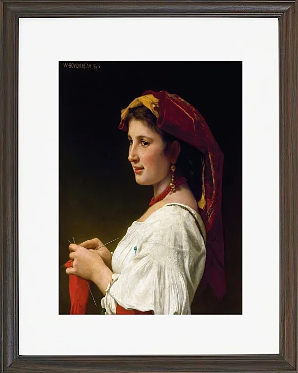William Bouguereau – Die kleine Strickerin 1881 | Giclée Kunstdruck gerahmt