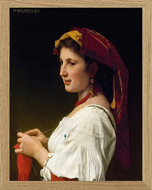 William Bouguereau – Die kleine Strickerin 1881 | Giclée Kunstdruck gerahmt