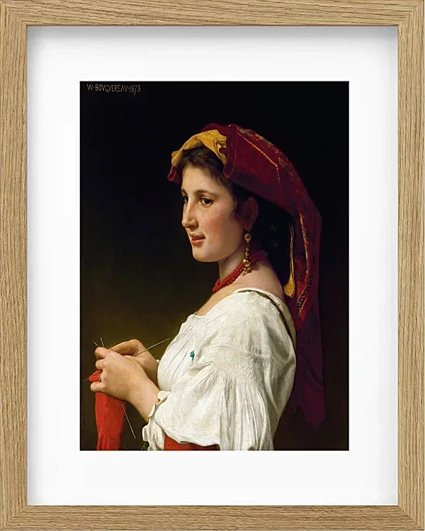 William Bouguereau – Die kleine Strickerin 1881 | Giclée Kunstdruck gerahmt