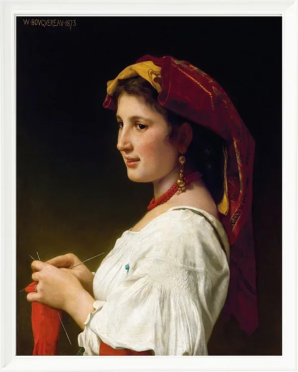 William Bouguereau – Die kleine Strickerin 1881 | Giclée Kunstdruck gerahmt