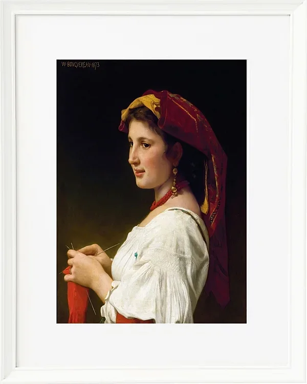 William Bouguereau – Die kleine Strickerin 1881 | Giclée Kunstdruck gerahmt