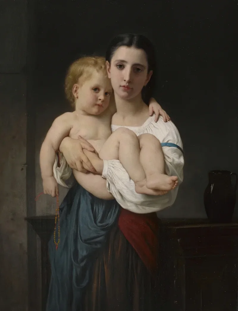 William Bouguereau – Die ältere Schwester 1864 | Giclée Kunstdruck gerahmt