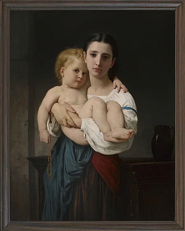 William Bouguereau – Die ältere Schwester 1864 | Giclée Kunstdruck gerahmt