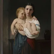 William Bouguereau – Die ältere Schwester 1864 | Giclée Kunstdruck gerahmt