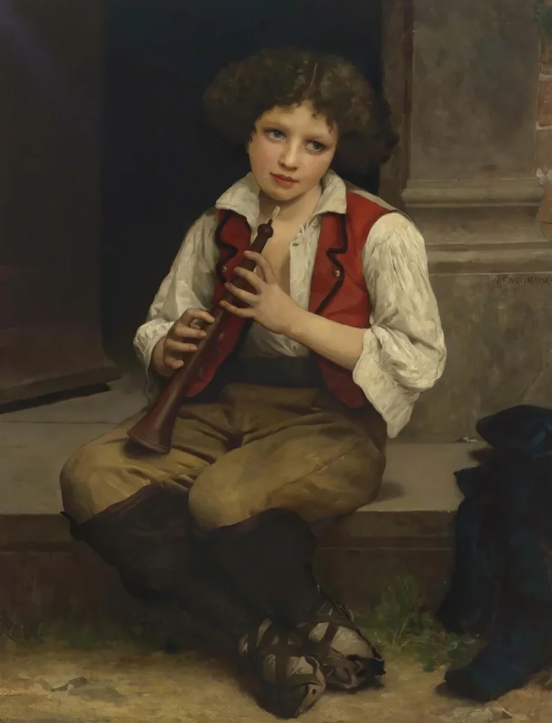 William Bouguereau – Flötenspieler 1874 | Giclée Kunstdruck gerahmt