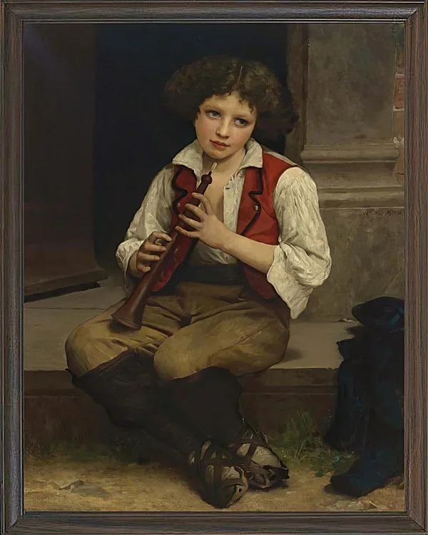 William Bouguereau – Flötenspieler 1874 | Giclée Kunstdruck gerahmt