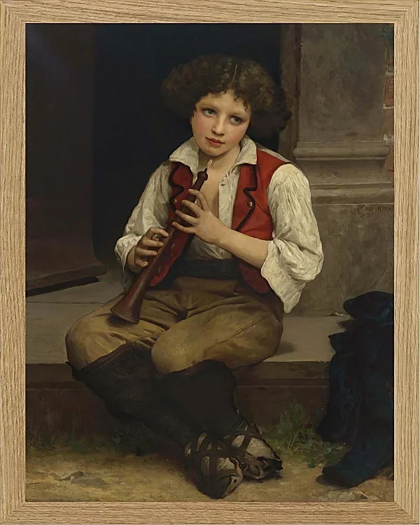 William Bouguereau – Flötenspieler 1874 | Giclée Kunstdruck gerahmt
