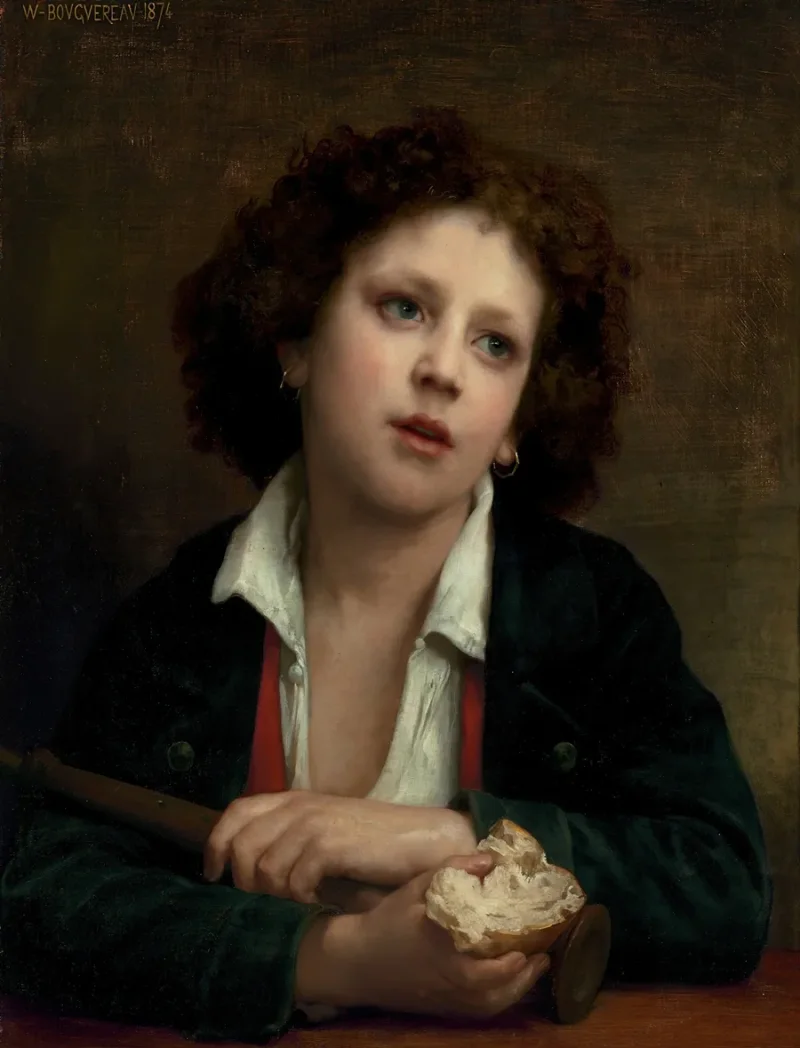 William Bouguereau – Italienisches Kind hält eine Brotkruste 1874 | Giclée Kunstdruck gerahmt