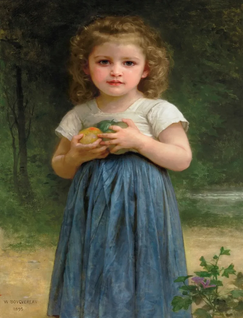 William Bouguereau – Kleines Mädchen hält Äpfel in den Händen 1895 | Giclée Kunstdruck gerahmt