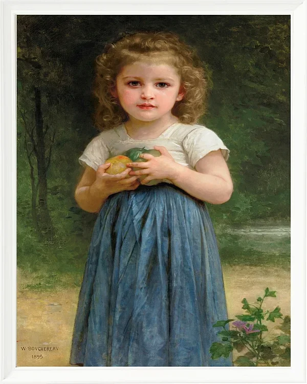 William Bouguereau – Kleines Mädchen hält Äpfel in den Händen 1895 | Giclée Kunstdruck gerahmt