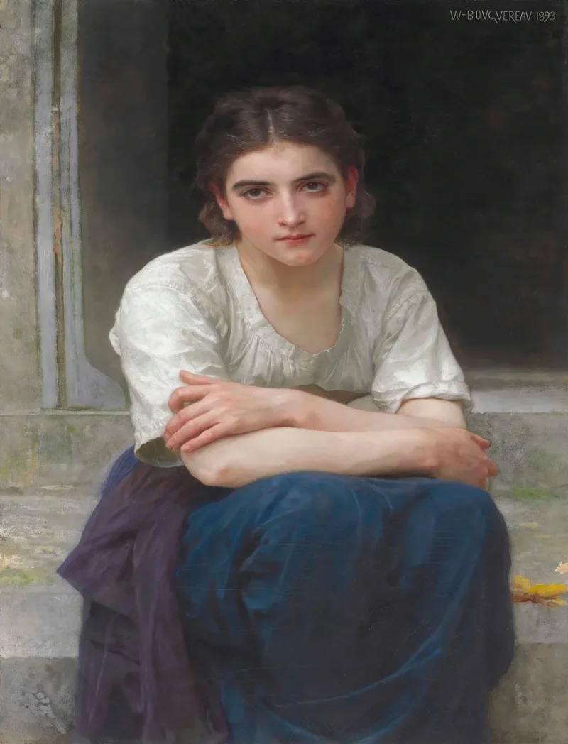 William Bouguereau – Träumerei auf der Schwelle 1893 | Giclée Kunstdruck gerahmt
